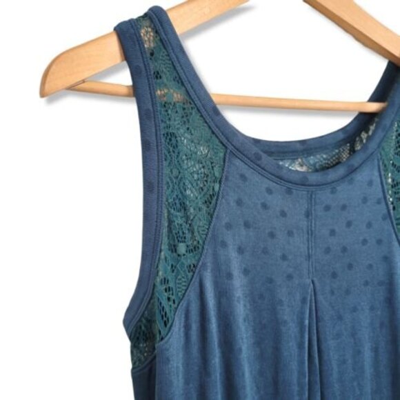 Free People Slinky Swing Dress Small Make it Count Trapeze Jade Green Sheer Lace - Picture 8 of 13